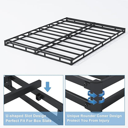 Full Box Spring 3 Inch, Low Profile Box Spring for Full Bed, Heavy Duty Mattress Foundation,Metal Bed Base with Fabric Cover/Non-Slip/Easy Assembly