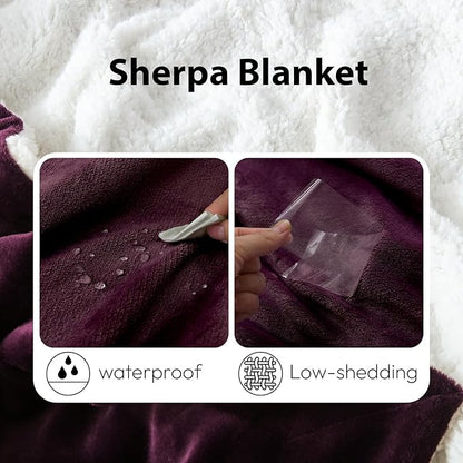 NANPIPER Sherpa Blanket for Couch, Warm and Lightweight Throw, Soft Fuzzy Plush Fleece for Winter, Plum Purple 50x60 Inches
