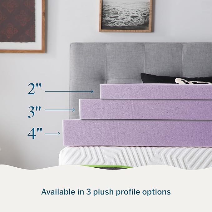 LUCID 2 Inch Lavender Infused Memory Foam Mattress Topper, Full Size – Ventilated Design – Pressure Relieving Bed Topper - Mattress Pad – CertiPur Certified