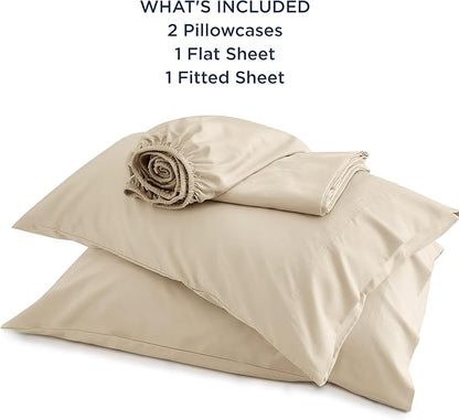 Bedsure Queen Sheets, Rayon Derived from Bamboo, Queen Cooling Sheet Set, Deep Pocket Up to 16", Breathable & Soft Bed Sheets, Hotel Luxury Silky Bedding Sheets & Pillowcases, Beige