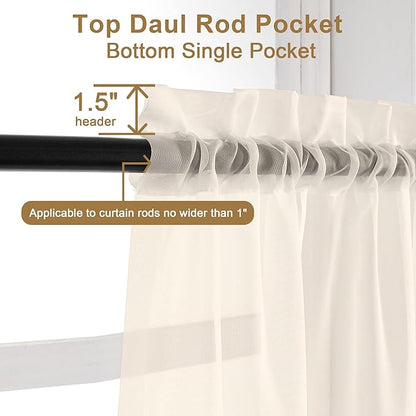 Chyhomenyc Cream Sheer Curtains 63 Inches Long 2 Panels Set- Light Filtering Curtains for Bedroom, Soft Airy Voile Rod Pocket Living Room Window Drapes, 42Wx63L Inches, 2 PCS