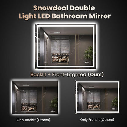 48"X32" LED Bathroom Mirror with Front Lights and Backlit, Anti-Fog, Dimmable, Shatter-Proof Tempered Glass, Lighted Bathroom Vanity Mirror for Wall with 3 Colors, Memory Function