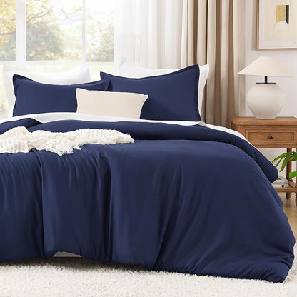 Litanika Comforters Navy Blue Super King Size, 3 Pieces Lightweight Solid Bedding Set & Collections, All Season Fluffy Bed Set (120x120In Comforter & 2 Pillowcases)