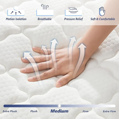 Queen Mattress 12 Inch Mattress Queen Size - Memory Foam & Pocket Coils Springs, Pressure Relief, Medium Firm Comfort, Motion Isolation, Ideal for All Sleep Positions, CertiPUR-US Certified