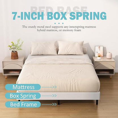 7 Inch Full XL Box Spring, Metal Boxspring Full XL Size with Fabric Cover, Heavy Duty Mattress Foundation, Noise-Free, Easy Assembly