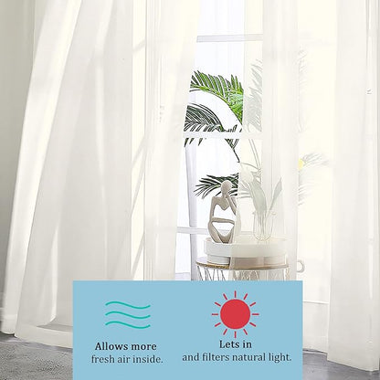 OWENIE Sheer Curtains 108" inches Long, 2 Panels Sheer Curtain Set, Rod Pocket Voile Drapes for Living Room, Airy Soft-Touching Drapes, 2pcs, Each 42" W x 108" L, Ivory