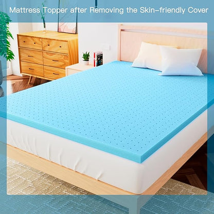 Airensky 2 Inch Memory Foam Mattress Topper, Cooling Gel Infused High Density Cal King (72"x84") Topper with Removable Washable Cover, Bed Topper for Pressure Relief Back Pain, CertiPUR-US Certified