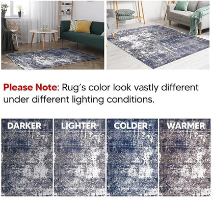 Keen Home Design Area Rugs - 2x20 Non-Shedding, Abstract Rugs for Kitchen, Living Room, Bedroom, Dining Room, Entryway - Size: 2'8" x 20', Navy/Grey/White