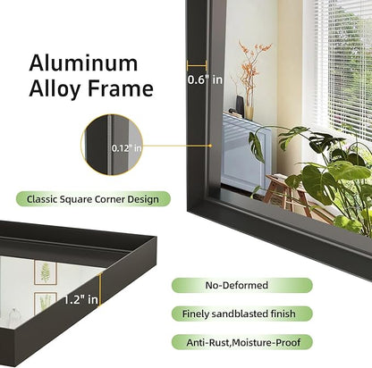 48”x 30” Black Bathroom Mirrors for Over Sink,Large Wall Mounted Rectangular Mirror, Metal Framed, Tempered Glass, Black Bathroom Vanity Mirror, Horizontal/Vertical