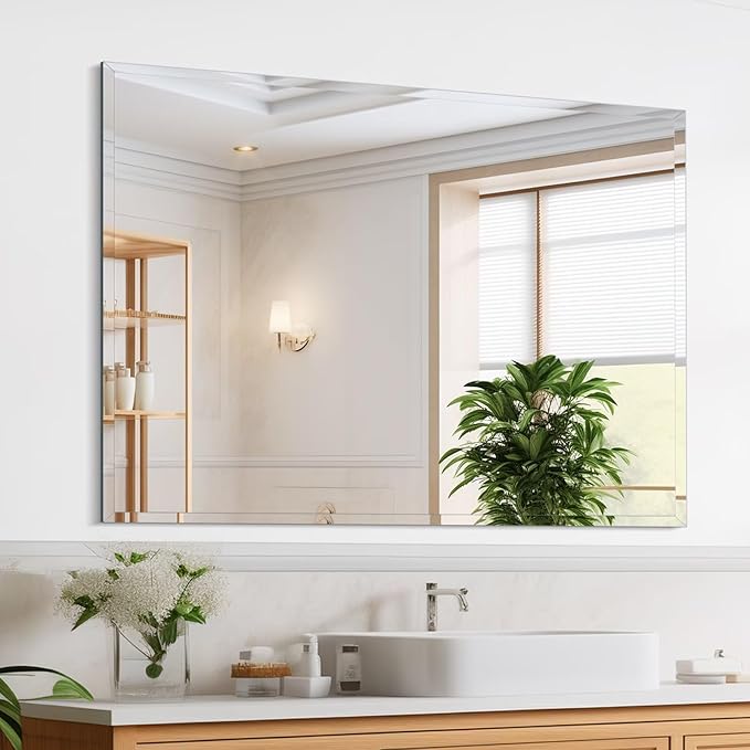 Frameless Mirror for Bathroom Vanity,18x24in Wall Mounted Mirrors for Over Sink Decorative Rectangular Frameless Mirror,With Polished Edge,Hangs Horizontally Or Vertically,Entryways,Room,Shatterproof