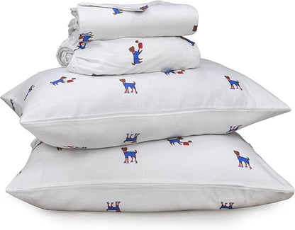 RUVANTI Flannel Sheets Queen Size - 100% Cotton Double Brushed Bed Sheets, Deep Pockets 16 Inches Queen Sheet Set, All Seasons Breathable & Extra Soft - Warm & Cozy, 4 Piece, Puppy Playoff