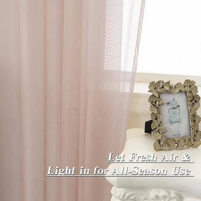 HUTO Blush Pink Sheer Curtains 84 inches Long for Bedroom Top Rod Pocket Sheer Window Panels Curtains for Nursery Living Room 52 by 84 Inch Length Set of 2 Panels