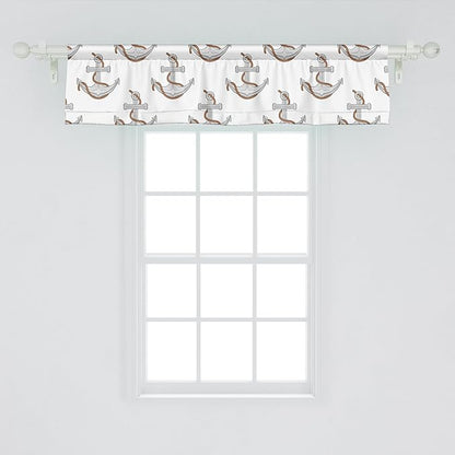 Ambesonne Vintage Nautical Tattoo Window Valance Pack of 2, Repetitive Anchor and Motif Maritime Pattern, Rod Pocket Curtain Valances for Kitchen Bedroom, 42" X 12", Pale Cinnamon Pale Grey