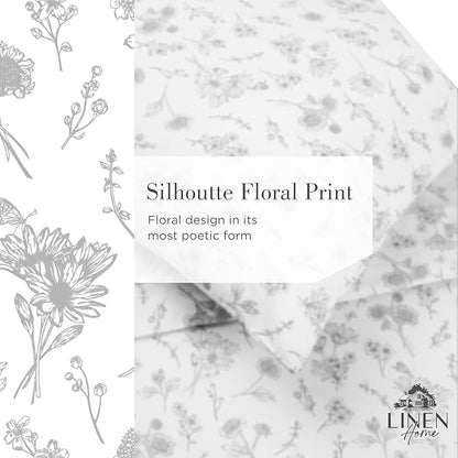 Linen Home 100% Cotton Printed Percale Sheets Queen Size, Deep Pocket, 4 Pieces Set - 1 Flat, 1 Deep Pocket Fitted Sheet and 2 Pillowcases, Crisp Cool and Strong Bed Linen, Grey Botanical Floral