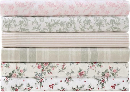 Laura Ashley - Flannel Sheets King Size, Anti-Pilling & Wrinkle Resistant Cotton, Touchably Soft for All-Season Comfort - Bed Sheets with Matching Pillowcases & Fitted Sheet (Antoinette Pink)