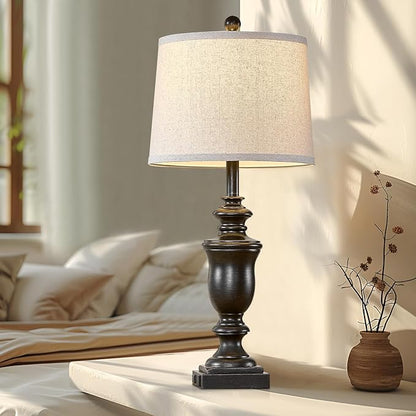 27.5" Vintage Farmhouse Table Lamps Set of 2 Bedside Lamp, 3 Way Dimmable Bedroom Lamps with 2 USB Ports +AC Outlet Touch Nightstand Lamp Rustic Lamp (Rotary-Antique Black)