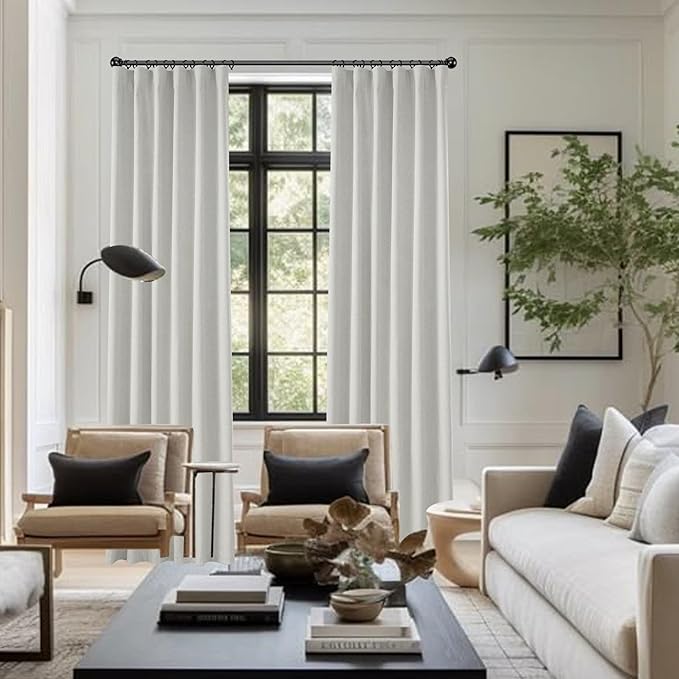 KangBang Linen Blackout Curtains 108 Inch Length for Living Room 2 Panels Set Back Tab Loop Pocket Drapes Light Grey UV Protection Curtains for High Window Vertical 9 FT Tall 52 by 108