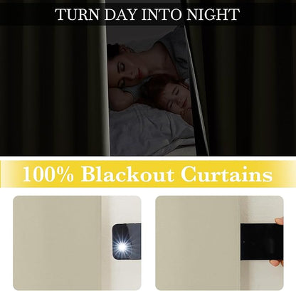 NICETOWN 100% Blackout Muted Beige Curtains 84 inches Long, Grommet Energy Saving Thermal Insulated Window Treatments Lightweight for Bedroom/Home Office, W52 x L84, 2 Panels