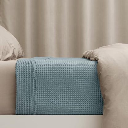 PHF 100% Cotton Waffle Weave Blanket Twin Size for Bed,Snag Proof Lightweight Breathable Moisture-Wicking Throw for Couch,Great for Layering in Cold Weather,Machine Washable,Home Decor Gift-Ocean