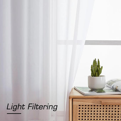 Aiyufeng 2 Pack: Basic White Sheer Curtain Drapes for Living Room 84 Inch Length 2 Panels, Light Filtering Voile Drapes for Bedroom, Patio, Sliding Door, Each 59" W x 84" L, White