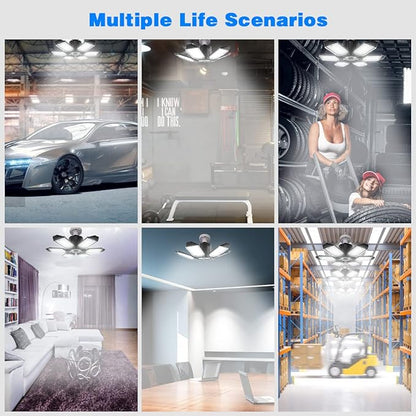 LED Garage Light - 160W Garage Light Bulb 64000LM 6500K Super Bright Garage Lighting w/ 6 Deformable Panels Screw in Shop Lights for Basement Workshop Warehouse Attic - 4Pack