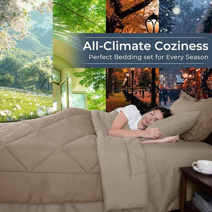 HEVUMYI Khaki & Linen Twin-XL Comforter Set - 5-Piece All Season Bed in a Bag Twin-XL, Ultra Soft Bedding Set with Comforter, Flat Sheet, Fitted Sheet, Pillowcases, Pillow Shams