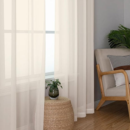 Chyhomenyc Cream Sheer Curtains 36 inch Length 2 Panels Set, Light Filtering Voile Short Window Curtians for Bathroom Living Room Farmhouse Small Windows, Each 42Wx36L in, 2PCS