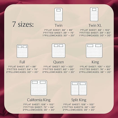 LuxClub 5 PC Split King Sheet Set, Breathable Luxury Bed Sheets, Deep Pockets Wrinkle Free Cooling Sheets Machine Washable Hotel Bedding Silky Soft - Burgundy Split King