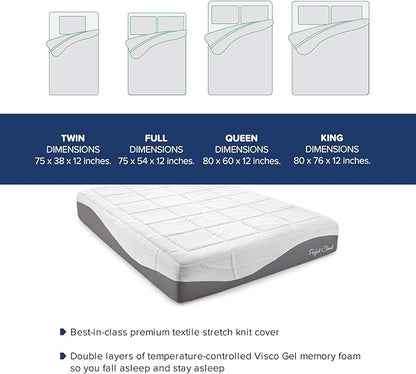 Perfect Cloud Made in The USA Elegance Plush Gel-Infused 12-inch Memory Foam Mattress - Pressure Relieving - Bed-in-a-Box (King)