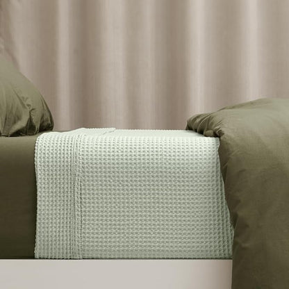 PHF 100% Cotton Waffle Weave Blanket Queen Size for Bed,Snag Proof Lightweight Breathable Moisture-Wicking Throw for Couch,Great for Layering in Cold Weather,Machine Washable, Home Decor-Sage Green