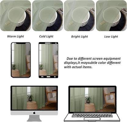 Chyhomenyc Sage Green Sheer Curtains 96 Inches Long 2 Panels, Light Filtering Green Curtains for Living Room, Soft Gentle Voile Rod Pocket Bedroom Window Drapes, 59Wx96L Inch, 2PCS