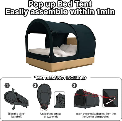 Alvantor Bed Tent Queen Blackout Sleeping Tent Bed for Adults Queen Size Beds Canopy Pop Up Indoor Tents Portable Dream Privacy Tents for Beds (Mattress Not Included)