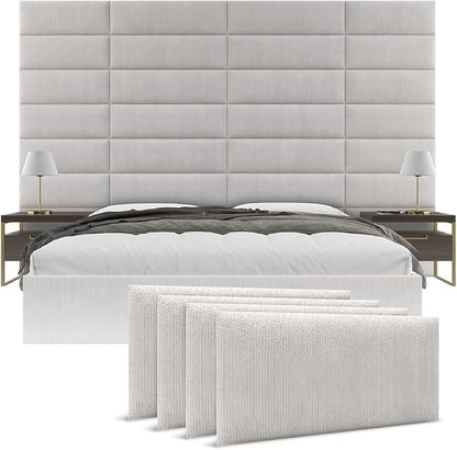 Vänt Upholstered Wall Panels - Queen/Full Size Wall Mounted Headboards - Ribbed Stone - Set of 4 Panels (Each Individual Panel 30"x11.5")