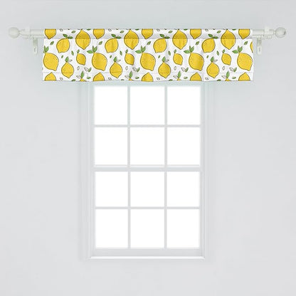 Ambesonne Lemons Window Valance, Continuous Citrus Fruits Leaves Refreshing Cartoon Pattern, Curtain Valance for Kitchen Bedroom Decor with Rod Pocket, 54" X 12", Lime Green Earth Yellow
