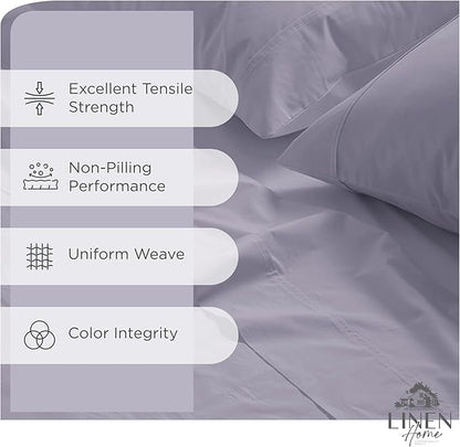 Linen Home 100% Cotton Percale Sheets King Size, Prelude Purple, Deep Pocket, 4 Pieces Set - 1 Flat, 1 Deep Pocket Fitted Sheet and 2 Pillowcases, Crisp Cool and Strong Bed Linen