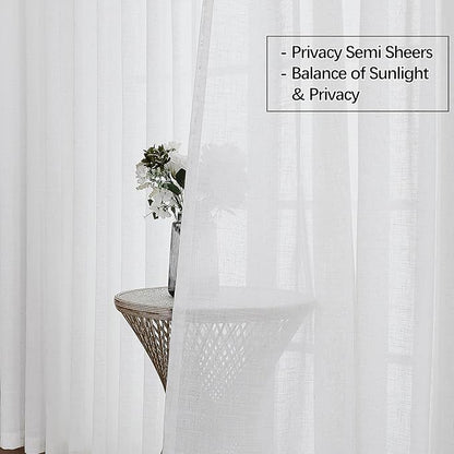 White Sheer Curtains 102 Inch Long, Cotton Linen Textured Light Filtering Drapes, Privacy Living Room Window Decor, Semi-Transparent Floor to Ceiling Pinch Pleat Curtain with Hooks