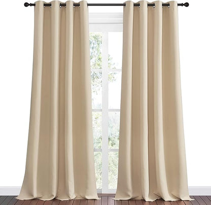 NICETOWN Bedroom Room Darkening Curtains, Biscotti Beige, 1 Pair, 55 inches by 102 Inch, Triple Weave Microfiber Grommet Top Thermal Insulated Solid Darkening Panels/Drapes for Kid's Room
