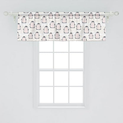 Ambesonne Penguin Window Valance Pack of 2, Pastel Colored Style Cartoon Animals from Antarctica Crowns on a Dotted Background, Rod Pocket Curtain Valances for Kitchen Bedroom, 54" X 18", Grey Pink