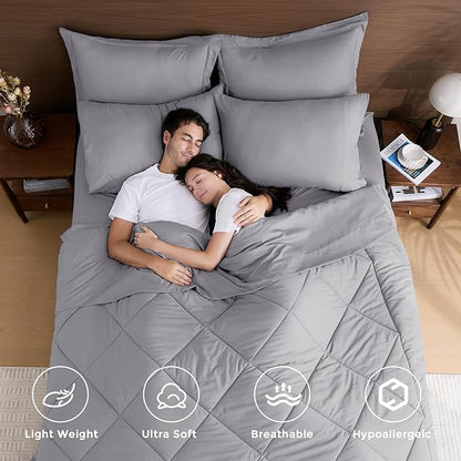 HEVUMYI Light Grey Full Comforter Set - 7-Piece All Season Bed in a Bag Full, Ultra Soft Bedding Set with Comforter, Flat Sheet, Fitted Sheet, Pillowcases, Pillow Shams, Light Gray