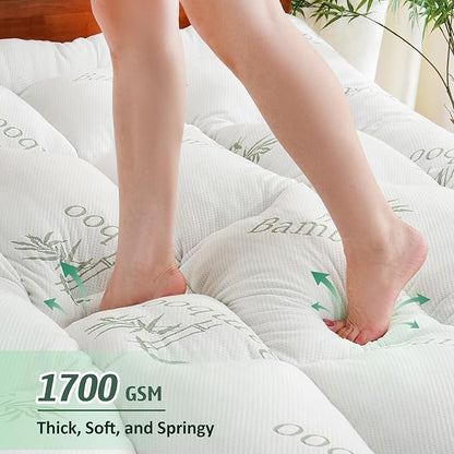 DOWNCOOL 3 Inch Memory Foam Mattress Topper Queen – Cooling Pillow Top Mattress Topper for Back Pain Relief, with Bamboo Viscose Air Layer, 1700 GSM Fill, Deep Pocket Fits 8–21 Inch