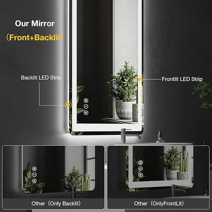36x30 LED Bathroom Mirror with Lights, Rounded Rectangle Bathroom Mirror for Wall, Anti-Fog, Dimmable, Backlit + Front Lit, Lighted Bathroom Vanity Mirror Tempered Glass(Horizontal/Vertical)