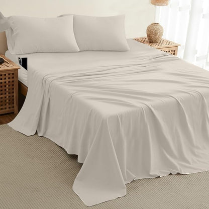 DREAMCARE Queen Size Sheets - Cooling Bed Sheets - 4pcs Set - up to 15" Deep Pocket Queen Sheet Set - Sheets Queen Size Bed - Soft & Long Lasting 100% Fine Brushed Polyester with Side Pocket - Ivory
