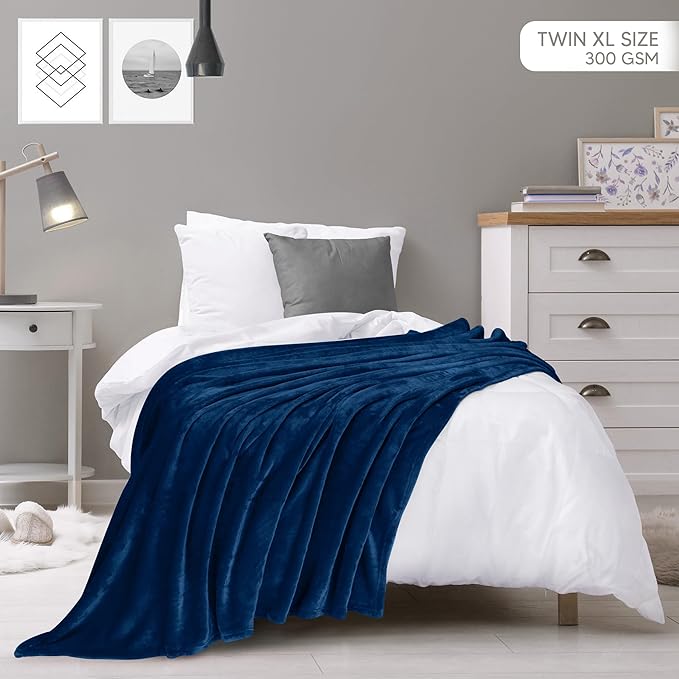 Utopia Bedding Fleece Blanket Twin XL Size Navy 300GSM Luxury Anti-Static Fuzzy Soft Microfiber Dorm Bed Blanket (90x76 Inch)