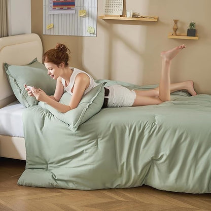Litanika Twin XL Comforter Set Sage Green, 2 Pieces Comforter Sets Soft Down Alternative Comforter All Season Quilt Blanket (66x90In Comforter & 1 Pillowcase)