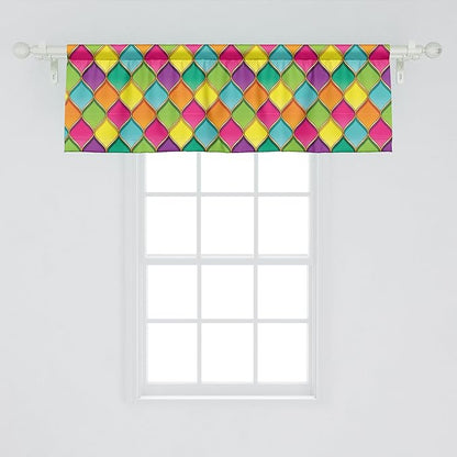 Ambesonne Geometric Window Valance Pack of 2, Vivid Colored Stained Glass Style Pattern Wavy Lines Curves Oval Shapes Modern, Rod Pocket Curtain Valances for Kitchen Bedroom, 54" X 18", Multicolor