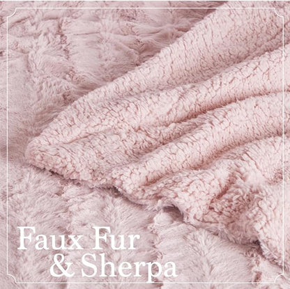 The Connecticut Home Co Throw Blanket for Couch, Soft Fluffy Room Decor, Cozy Warm Throws for Bed, Couches, Gifts for Women, Bedroom Cute Aesthetic Blankets Faux Fur and Sherpa, 65x50, Dusty Rose