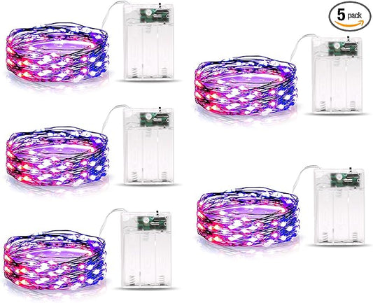 5 Pack Fairy Lights Battery Operated, 7 Feet 20 Led String Lights with Timer, Waterproof Firefly Lights for Home Party Ghost Haunted House Indoor Outdoor Halloween Decorations, Orange & Purple