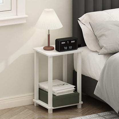 Furinno Simplistic Night Stand, 2-Tier Small Nightstand with Open Shelf, Toolless Assembly Bedside Table, End Table, Side Table, for Bedroom, Living Room, White
