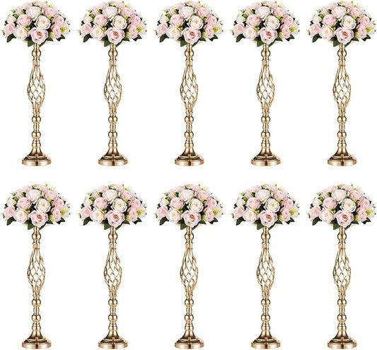 Versatile Metal Flower Arrangement, Candle Holder Stand Set for Wedding Party Dinner Centerpiece Event Restaurant Hotel Decoration (Twist Style, 10 x L)