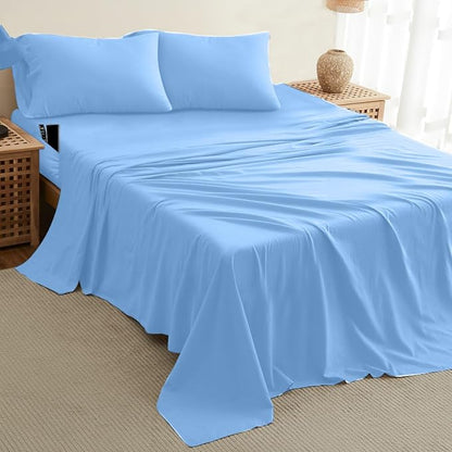 DREAMCARE Twin XL Sheet Sets - 4pc Cooling Sheets XL Twin Sheets - up to 21” Deep Pocket – Hotel Luxury Extra Long 100% Brushed Microfiber with Side Pocket - L. Blue